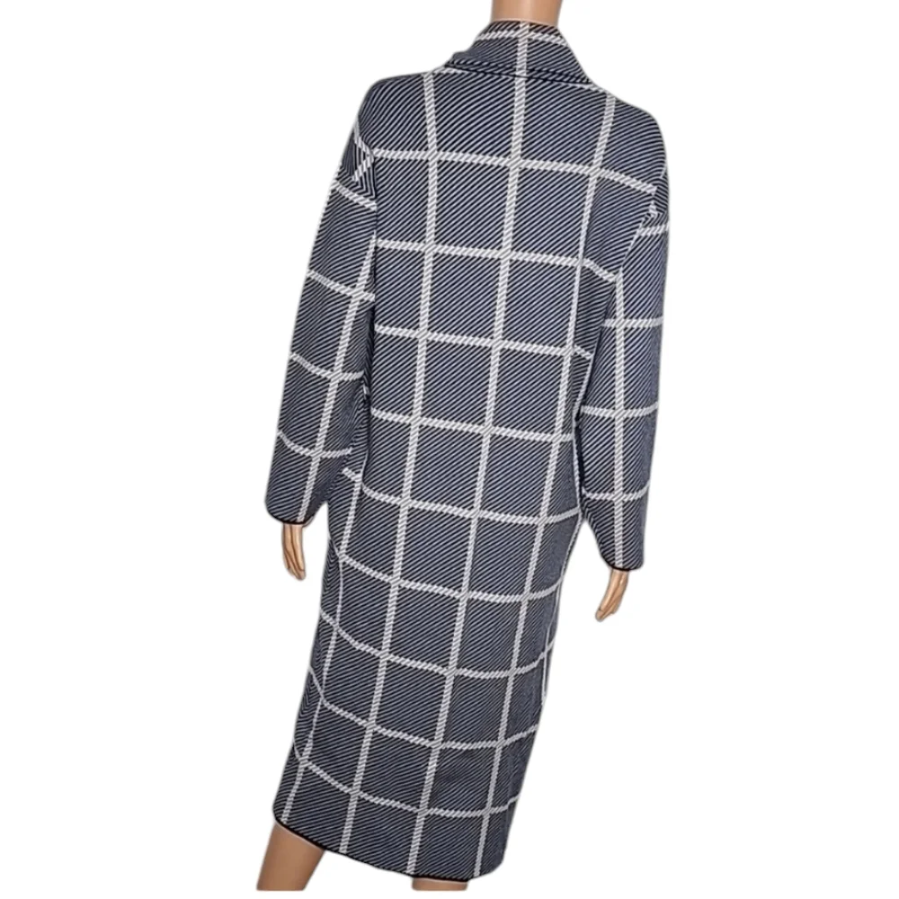 Magaschoni Women's Plaid Long Cardigan  blue  Coat Sweater Size S/P Small‎ NWT